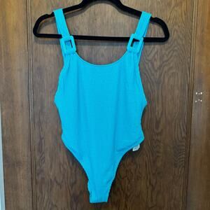 NWT Aerie Crinkle Shimmer Scoop Cheekiest One Piece Swimsuit Blue Teal‎ L